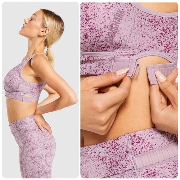 Gymshark Chalk Medium Support Sport Bra in Mallow Purple Print | Small - Picture 2 of 6